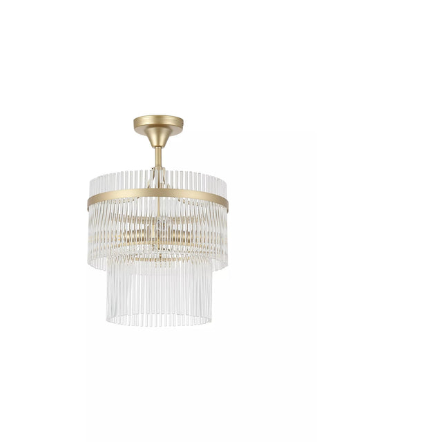 Lara 3Lt Semi Flush - Gold Metal, Clear Glass Rods