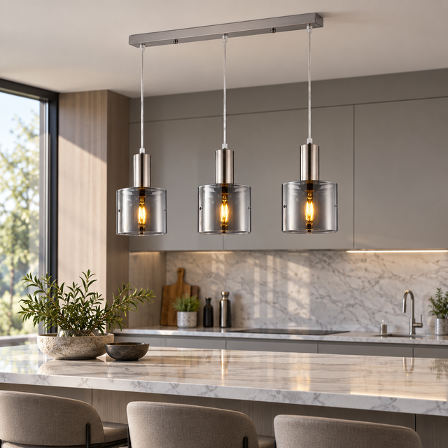 2267/3 SATIN NICKLE illuminated in a realistic kitchen interior - Dundalk Lighting