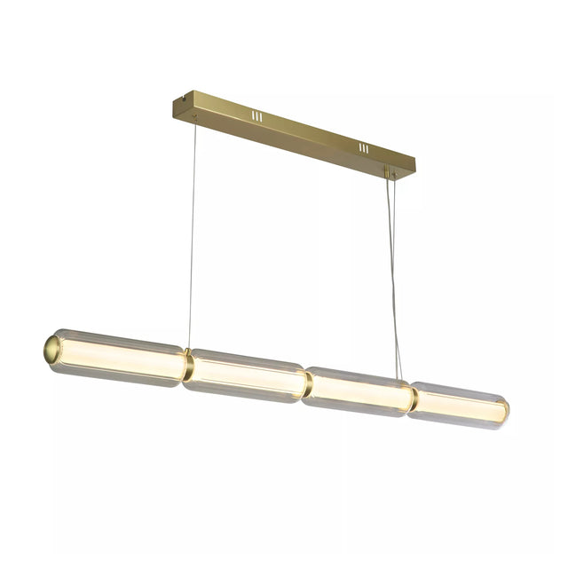 Mod LED Pendant, Satin Brass Metal, Opal Acrylic & Clear Glass