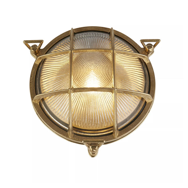 Bulkhead Round Outdoor Light - Solid Brass & Ribbed Glass