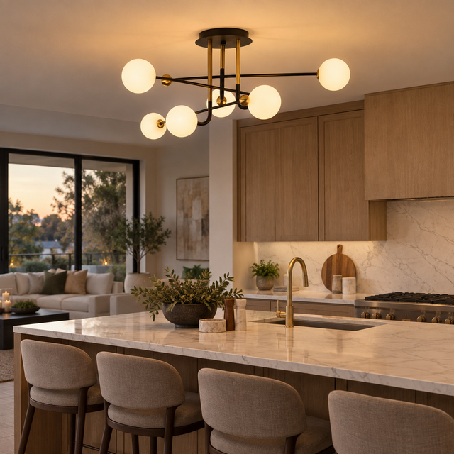 325/6 BK-GD illuminated in a realistic interior - Dundalk Lighting