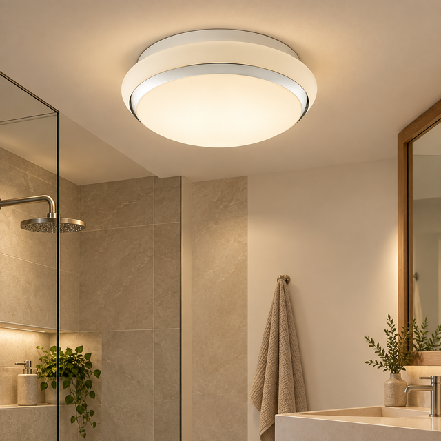5005SB illuminated in a realistic bathroom interior - Dundalk Lighting
