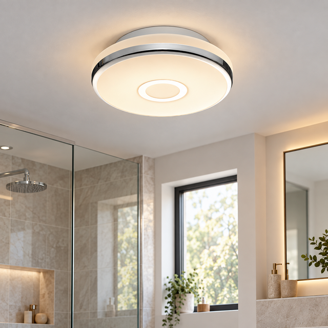 5028S2 illuminated in a realistic bathroom interior - Dundalk Lighting