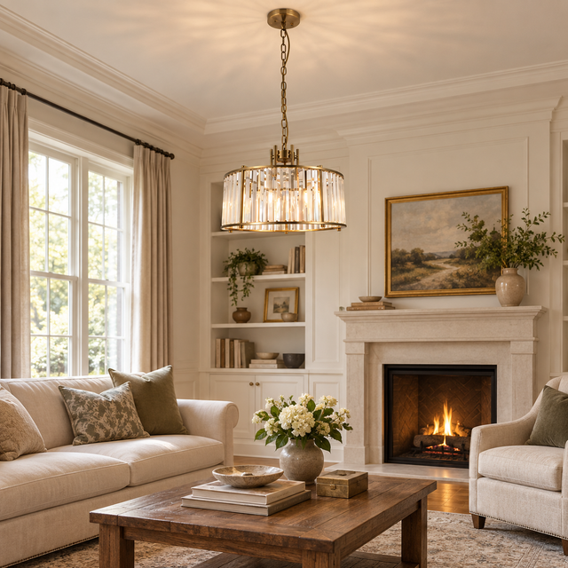 5607/5 AB illuminated in a realistic interior - Dundalk Lighting