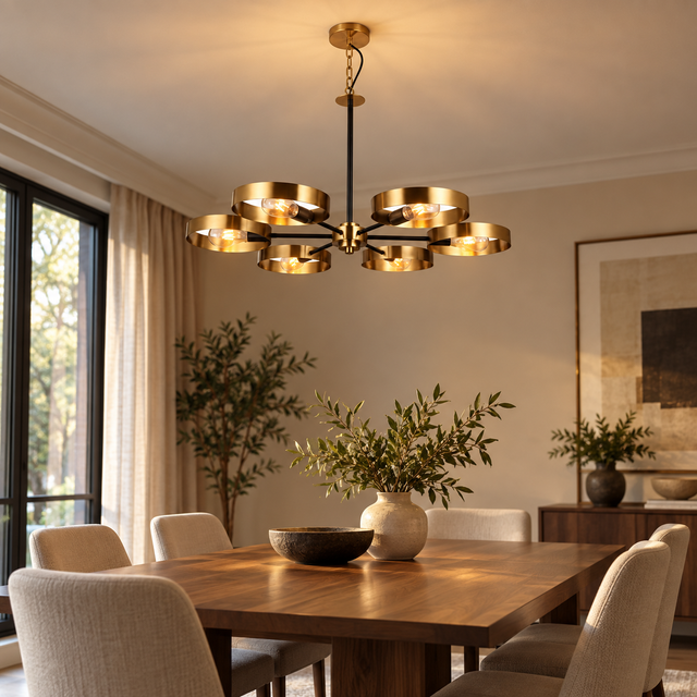 85376 gold illuminated in a realistic interior - Dundalk Lighting