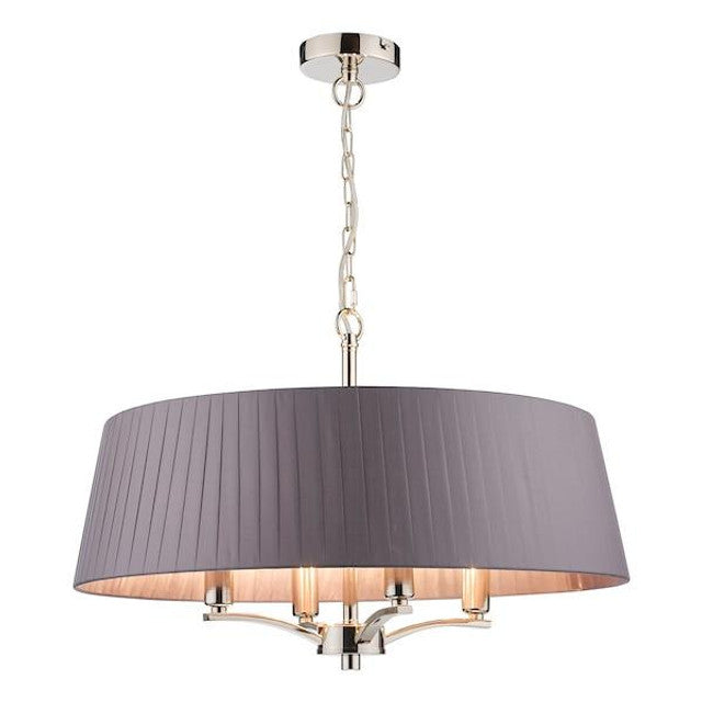 Cristin 4 Light Polished Nickel with Grey Ribbon Shade Pendant Light