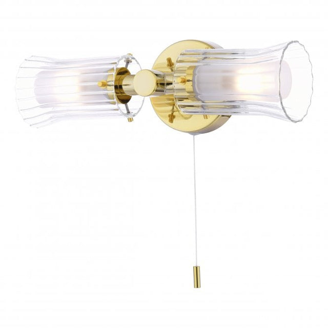 Elba Bathroom 2 Light Wall Light Polished Gold Glass IP44