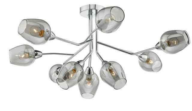 Eloise 9 Light Polished Chrome and Smoked Glass Semi Flush Ceiling Light