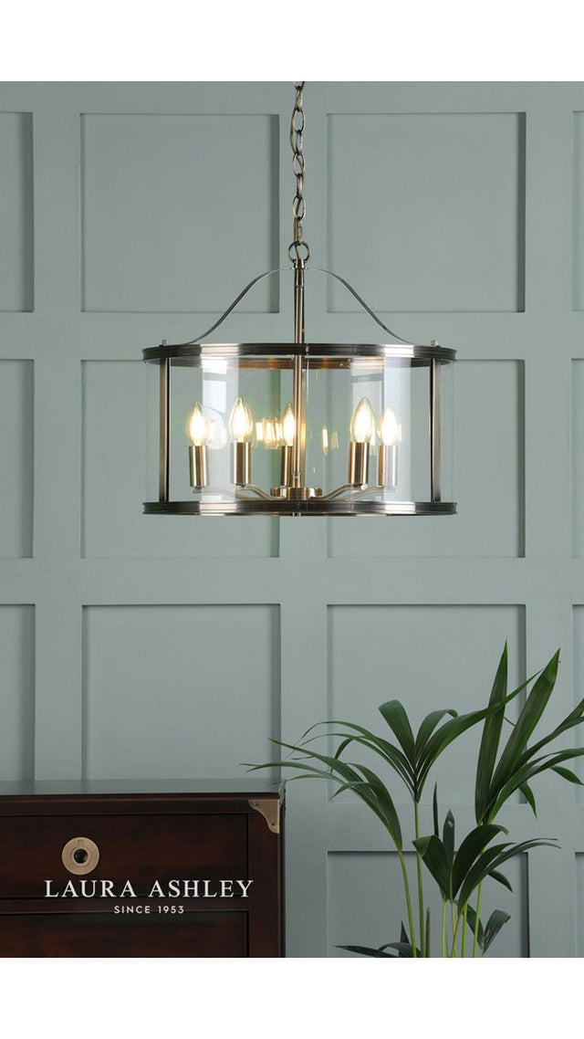 Laura Ashley Harrington 5 Light Pendant Antique Brass & Glass