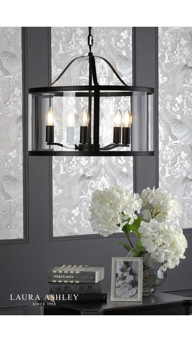 Laura Ashley Harrington 5 Light Pendant Matt Black and Glass