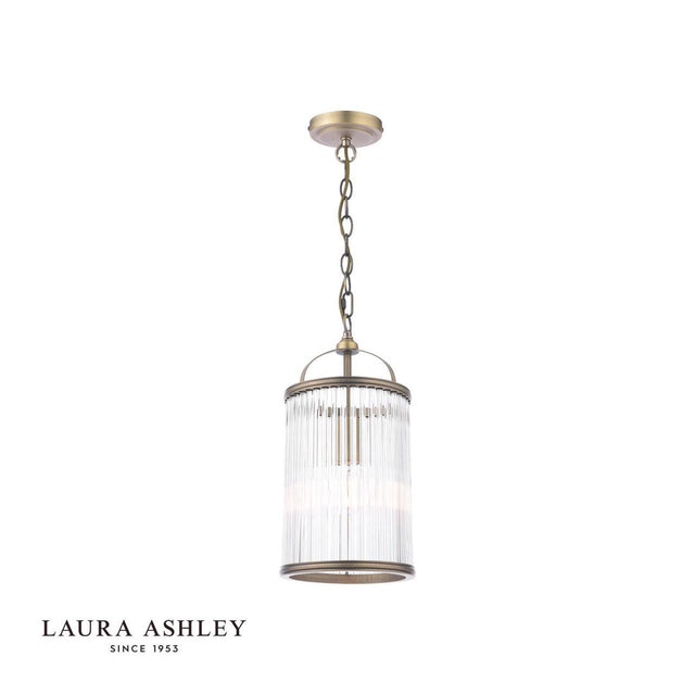 Laura Ashley Sutton Pendant Matt Antique Brass and Ribbed Glass