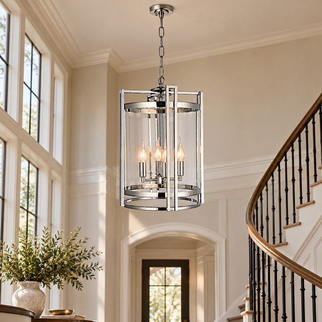 108/4 CHROME illuminated in a realistic interior - Dundalk Lighting