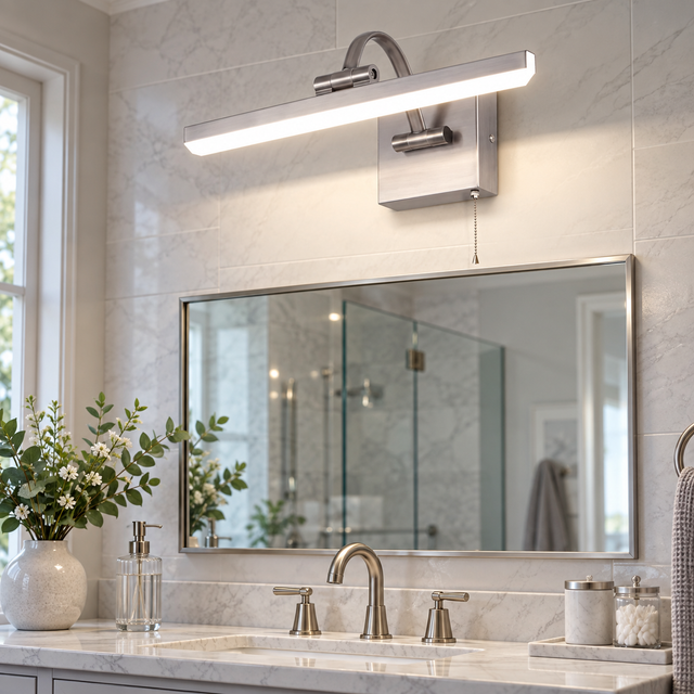 1790A CHROME illuminated in a realistic bathroom interior - Dundalk Lighting