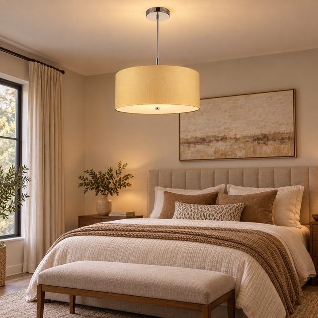 1900/3 GOLD illuminated in a realistic interior - Dundalk Lighting