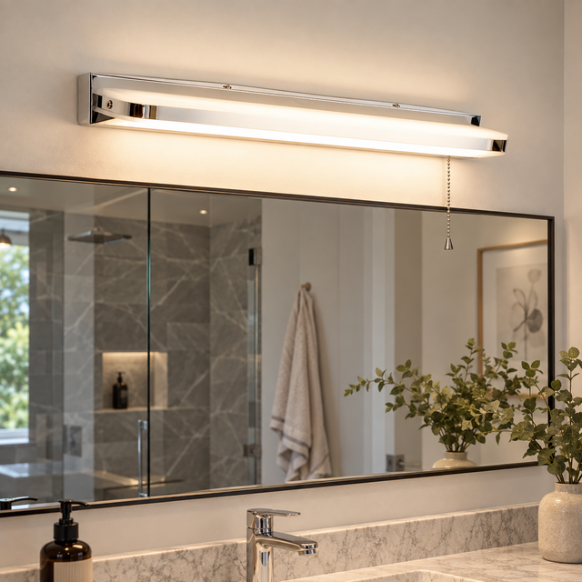 2160A CHR illuminated in a realistic bathroom interior - Dundalk Lighting