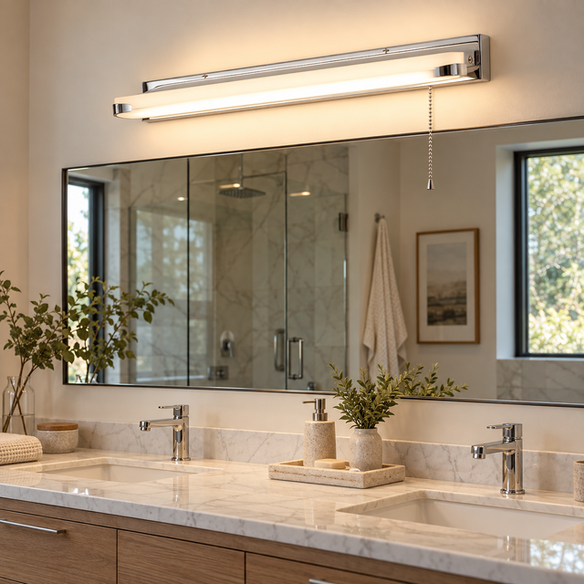 2160B CHR illuminated in a realistic bathroom interior - Dundalk Lighting
