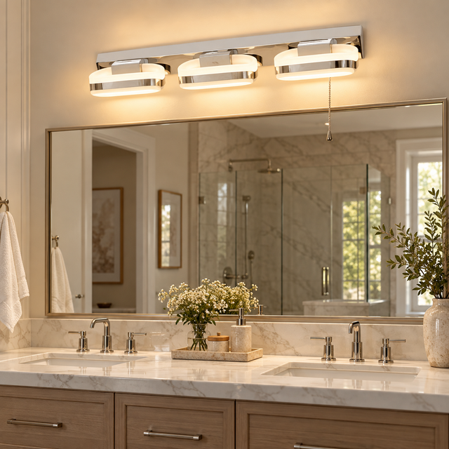 2171A illuminated in a realistic bathroom interior - Dundalk Lighting