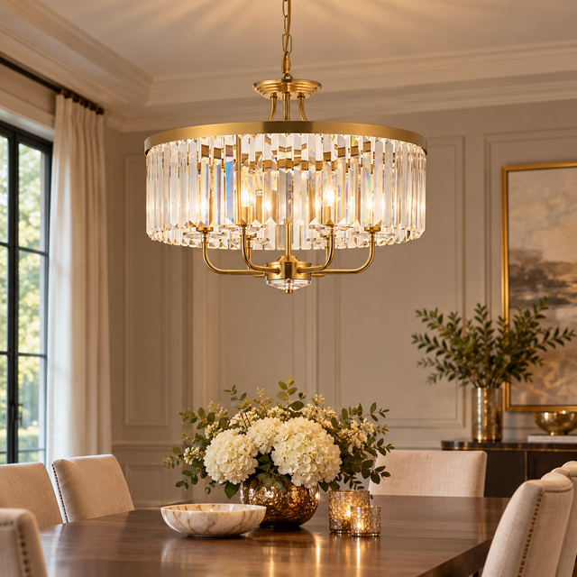 328/6 gold illuminated in a realistic interior - Dundalk Lighting
