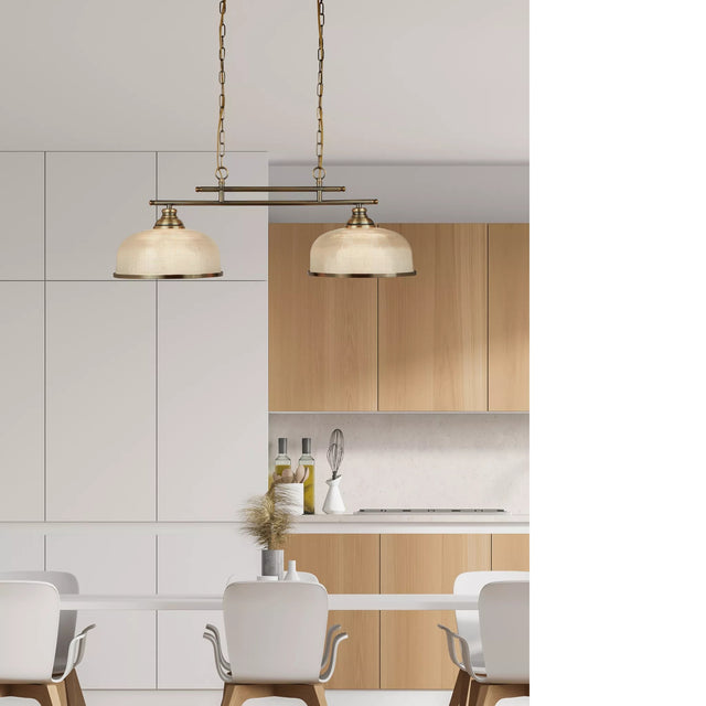 Bistro II 2Lt Pendant- Antique Brass & Holophane Style Glass