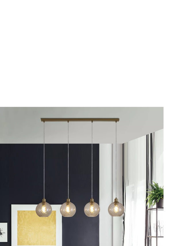 Radiance 4Lt Bar Pendant, Gold Metal and Champagne Glass
