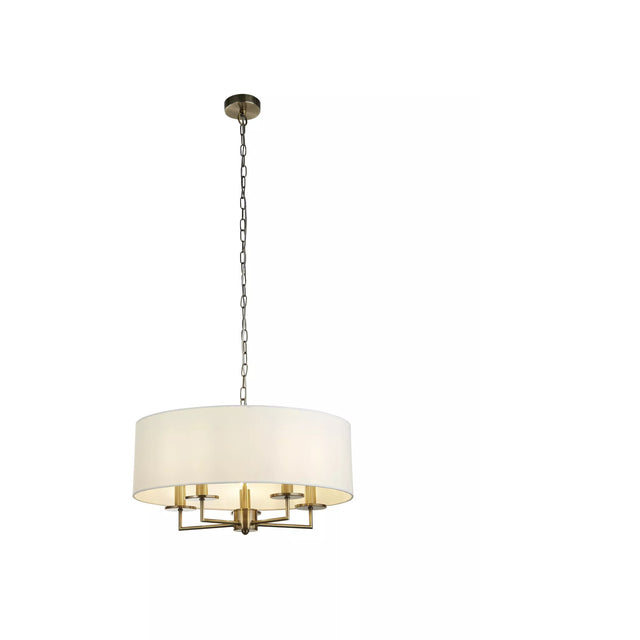 Knightsbridge 5Lt Pendant- Antique Brass & White Linen Shade