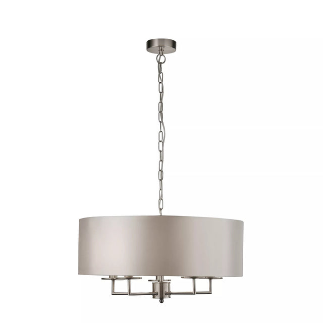 Knightsbridge 5Lt Pendant - Satin Silver & Faux Silk Shade