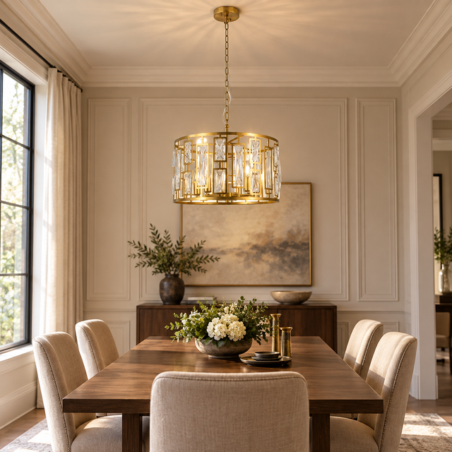 5606/5 Gold illuminated in a realistic interior - Dundalk Lighting