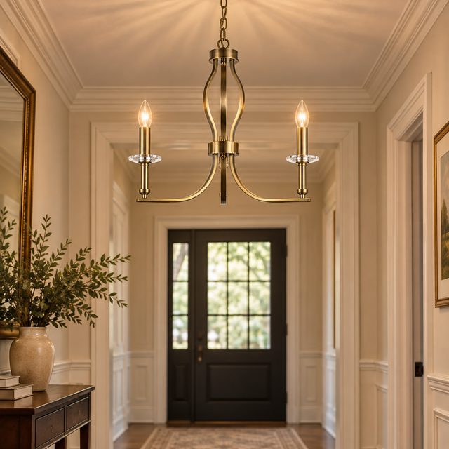 6622/3 antique brass illuminated in a realistic interior - Dundalk Lighting