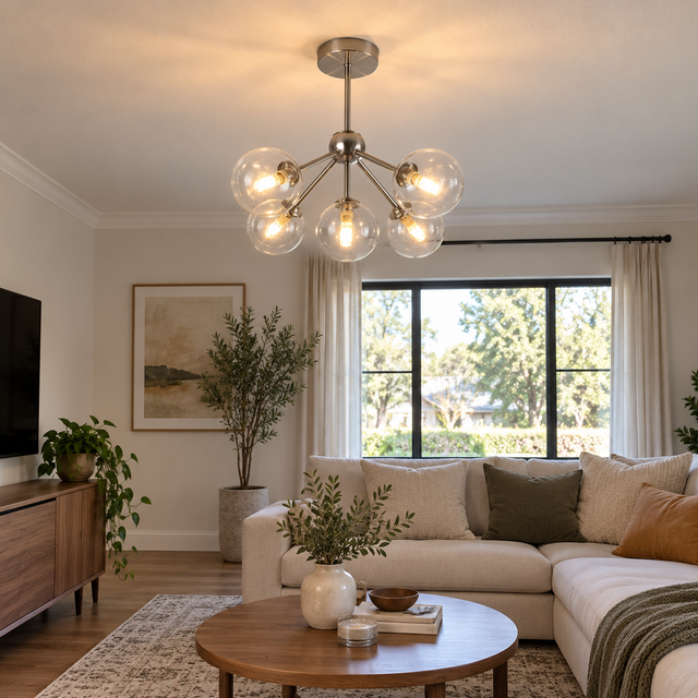 714/5 SATIN NICKLE illuminated in a realistic interior - Dundalk Lighting