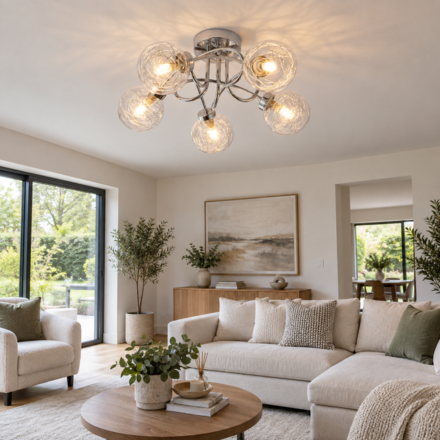 810/5 CHR illuminated in a realistic interior - Dundalk Lighting