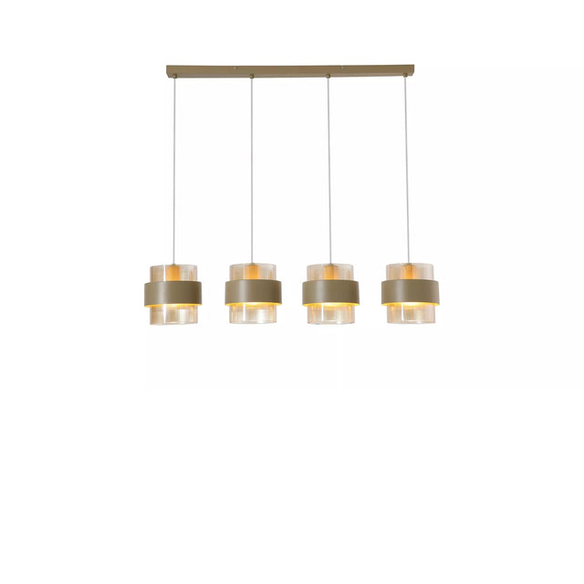 Royal 4Lt Bar Pendant, Sand Metal, Amber Ribbed Glass