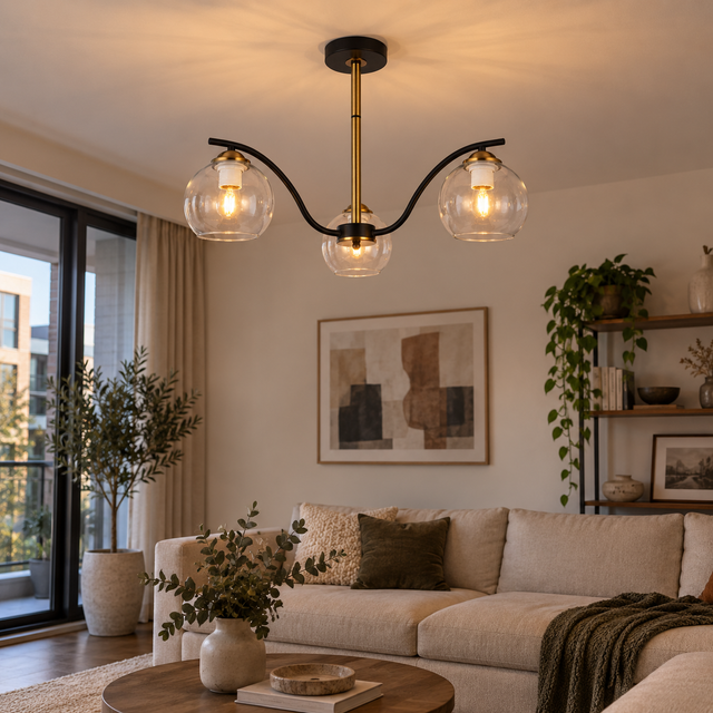 8256/3 BLK illuminated in a realistic interior - Dundalk Lighting