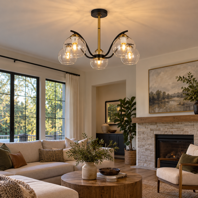 8256/5 BLK illuminated in a realistic interior - Dundalk Lighting
