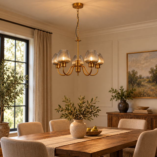 8536/5 gold illuminated in a realistic interior - Dundalk Lighting