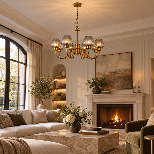 8536/8 gld illuminated in a realistic interior - Dundalk Lighting