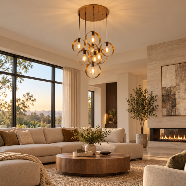 8537/8 gold illuminated in a realistic interior - Dundalk Lighting