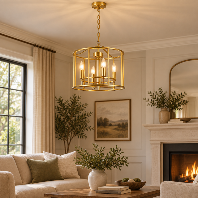 8686/4 GOLD illuminated in a realistic interior - Dundalk Lighting
