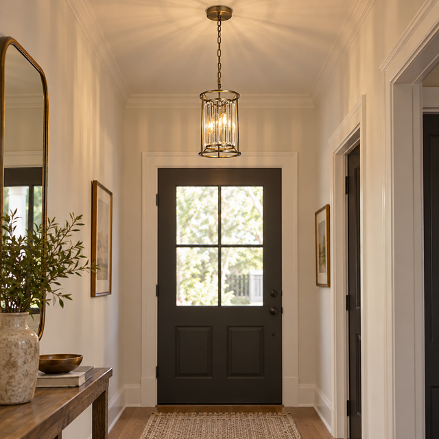 874/1 Antique Brass illuminated in a realistic interior - Dundalk Lighting