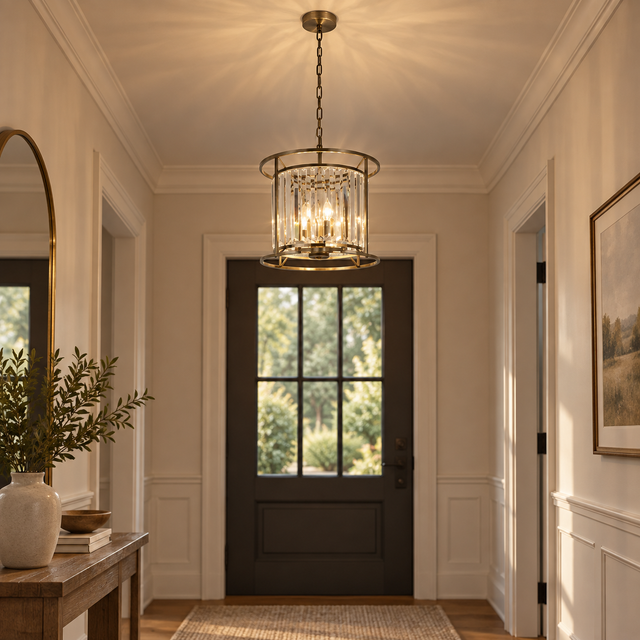 874/3 Antique brass illuminated in a realistic interior - Dundalk Lighting