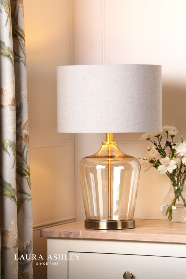 Laura Ashley Ockley Touch Table Lamp Antique Brass and Champagne Glass With Shade