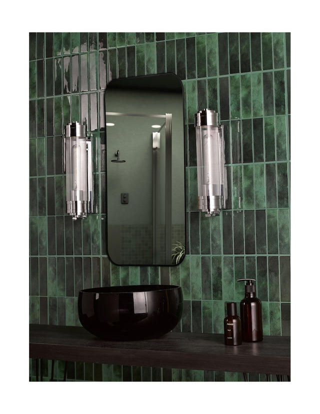 Tommaso Bathroom Wall Light Polished Nickel and Ribbed Glass IP44