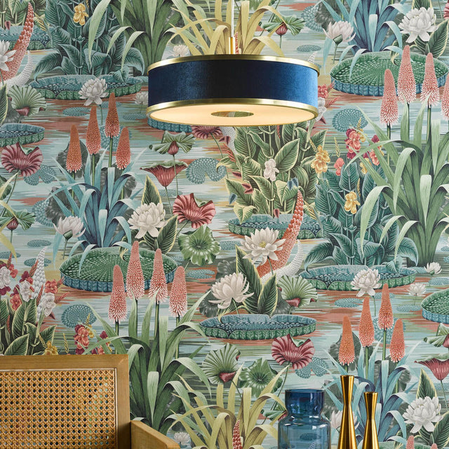 Alvaro 3 Light Pendant Brushed Brass With Blue Shade