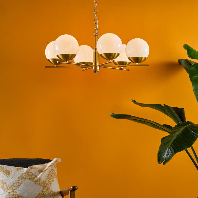 Bombazine 6 Light Pendant Natural Brass and Opal Glass