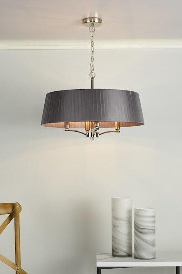 Cristin 4 Light Polished Nickel with Grey Ribbon Shade Pendant Light