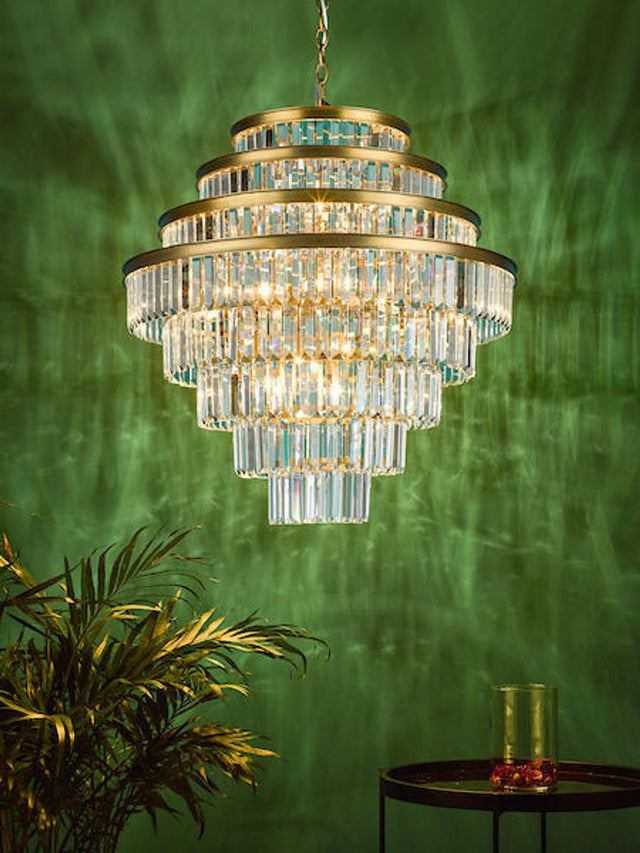 Rhapsody 12 Light Chandelier Crystal & Natural Brass