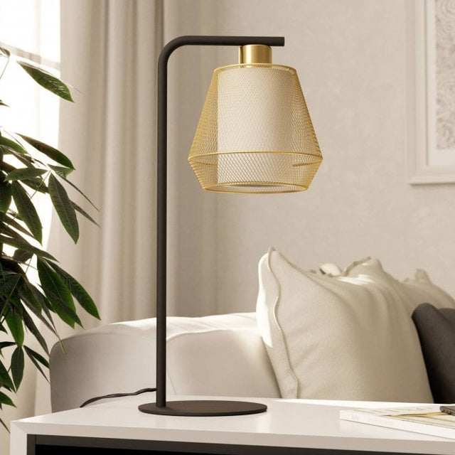 Eglo Ciudadela Table Lamp in Black with Brushed Brass Shade with Inner White Fabric Diffuser