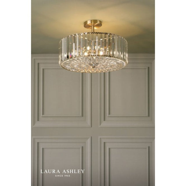 Laura Ashley Fernhurst 4 Light Semi-Flush Crystal and Antique Brass