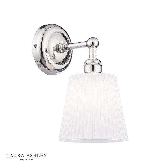 Laura Ashley Callaghan Bathroom Wall Light Polished Nickel and White Ribbed Glass IP44