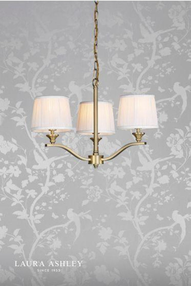 Laura Ashley Hemsley 3 Light Armed Pendant Matt Antique Brass With Shade